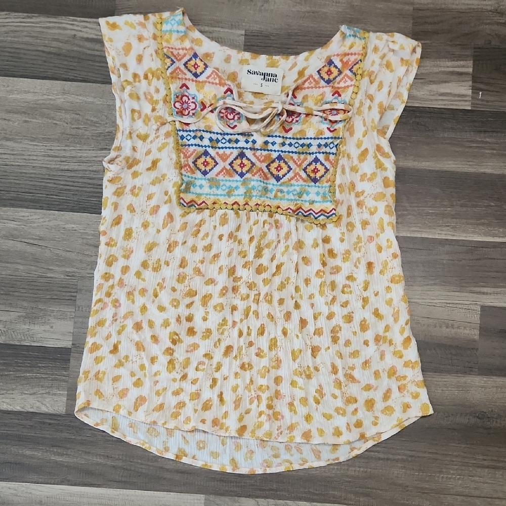 Savanna Jane Embroidered Marigold Sleeveless Top Women's Size Small /S